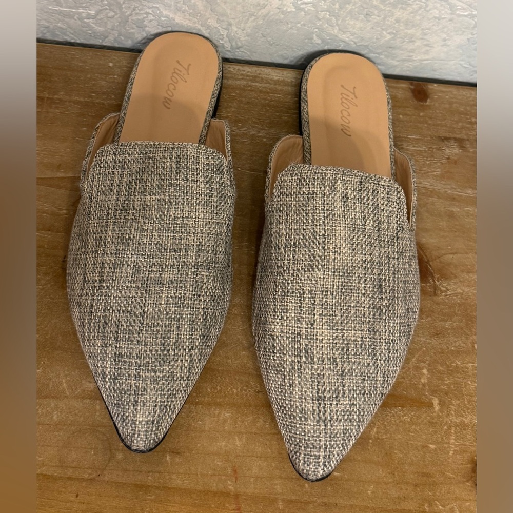 Women's  Tilocow  Gray Burlap Slip-On Flats/mule shoes Sz 8.5 - Picture 3 of 8